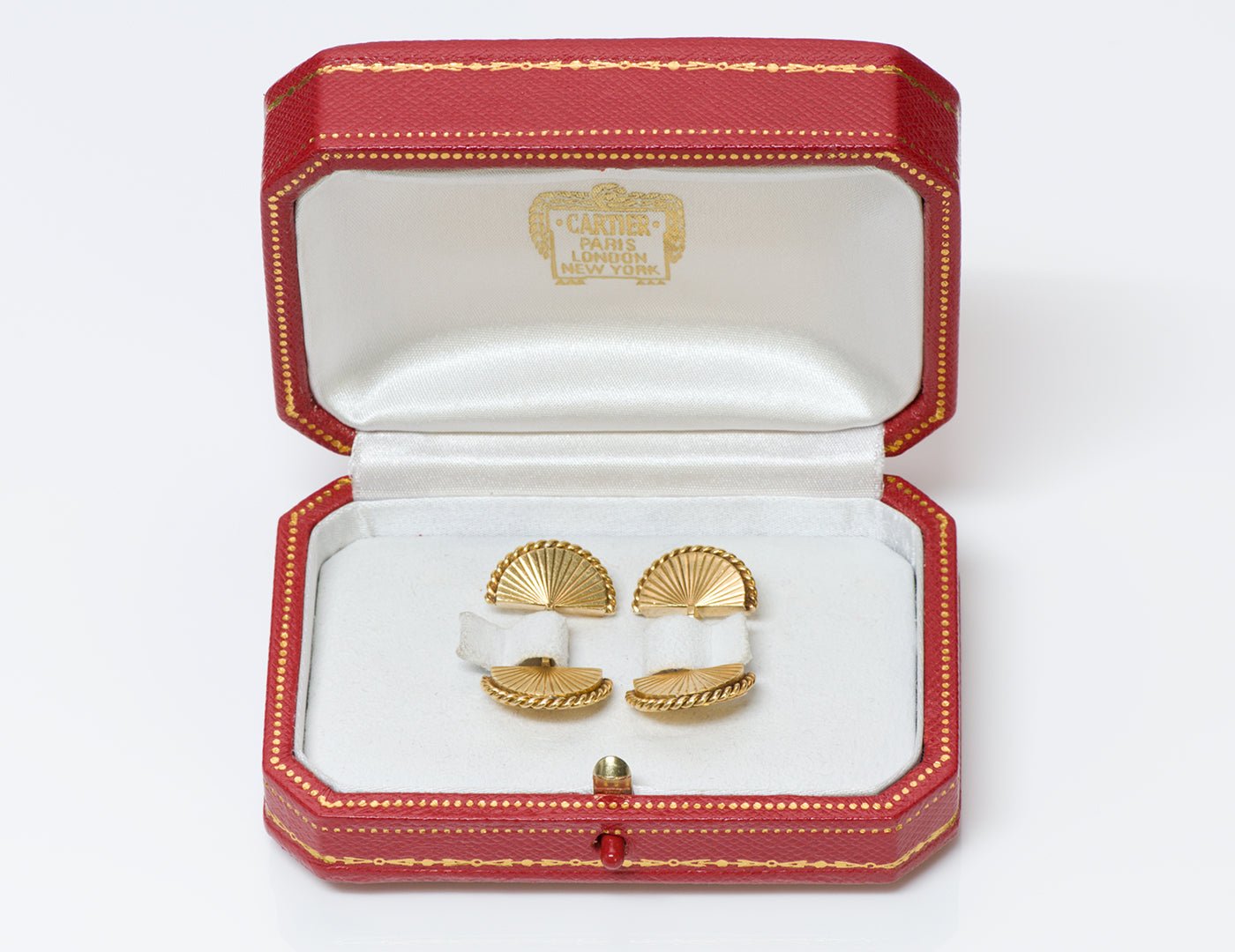 Art Deco Cartier Paris 18K Gold Fan Rope Ridged Cufflinks - DSF Antique Jewelry