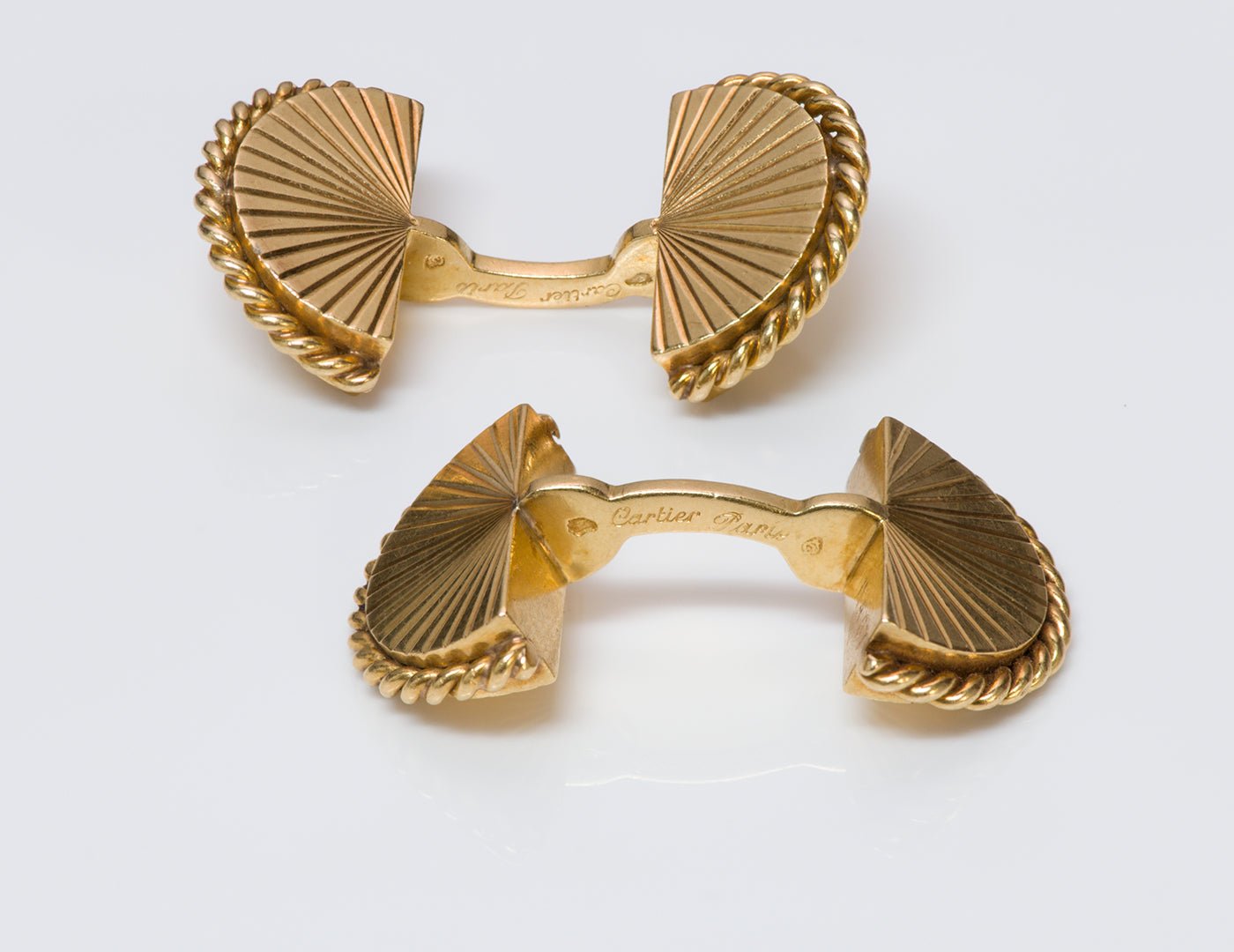 Art Deco Cartier Paris 18K Gold Fan Rope Ridged Cufflinks