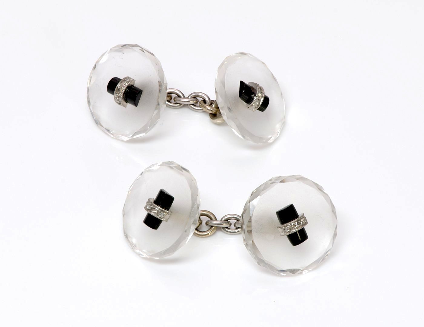 Art Deco Crystal Onyx Diamond Cufflinks - DSF Antique Jewelry