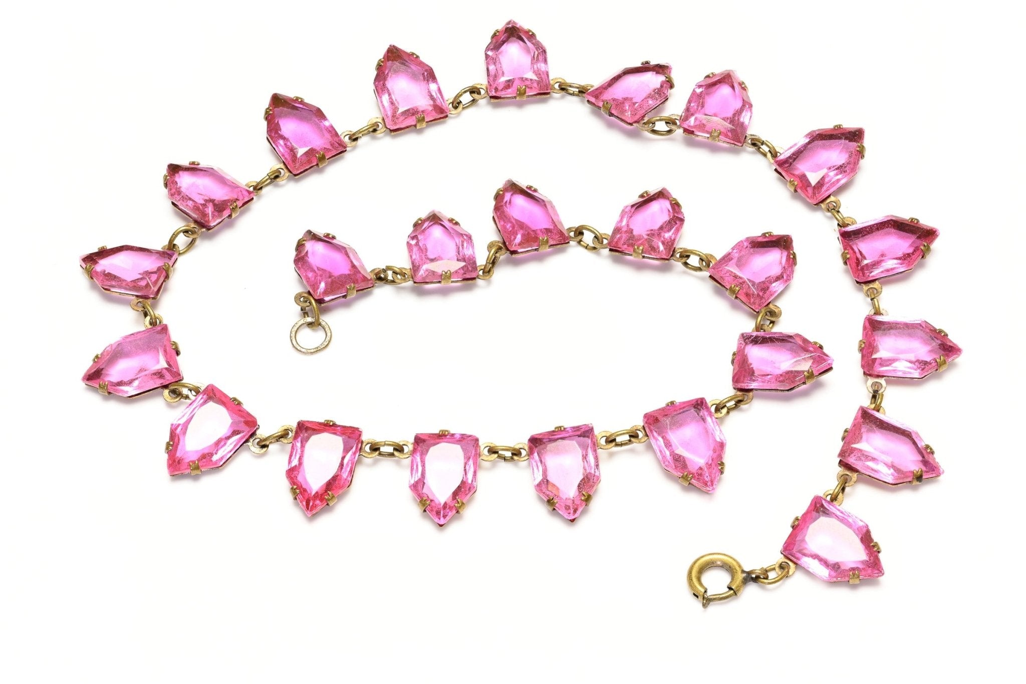 Art Deco Czech Pink Paste Riviere Chain Necklace - DSF Antique Jewelry