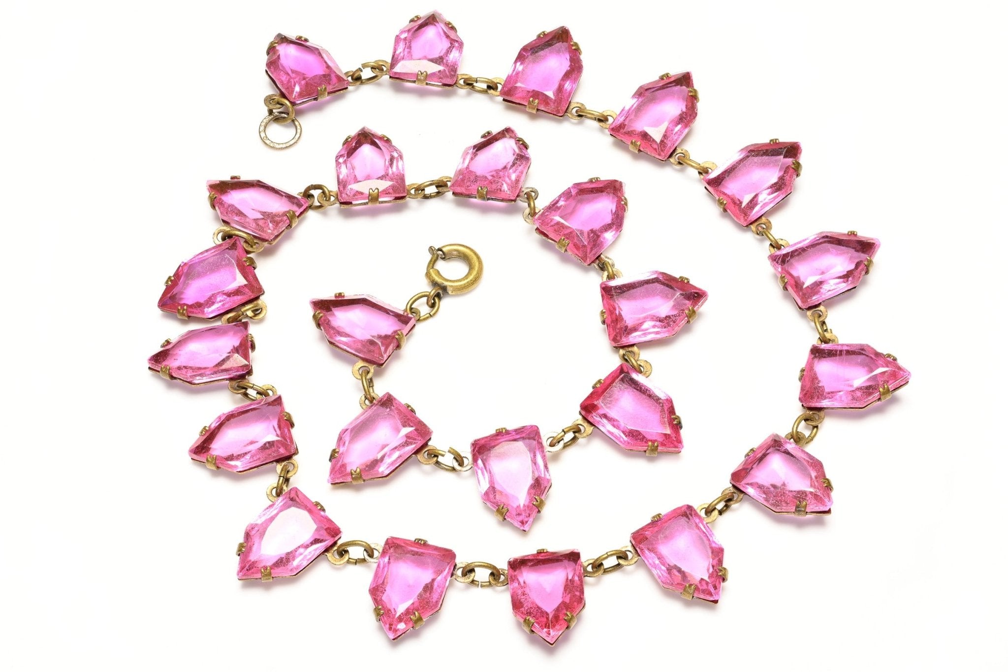 Art Deco Czech Pink Paste Riviere Chain Necklace - DSF Antique Jewelry
