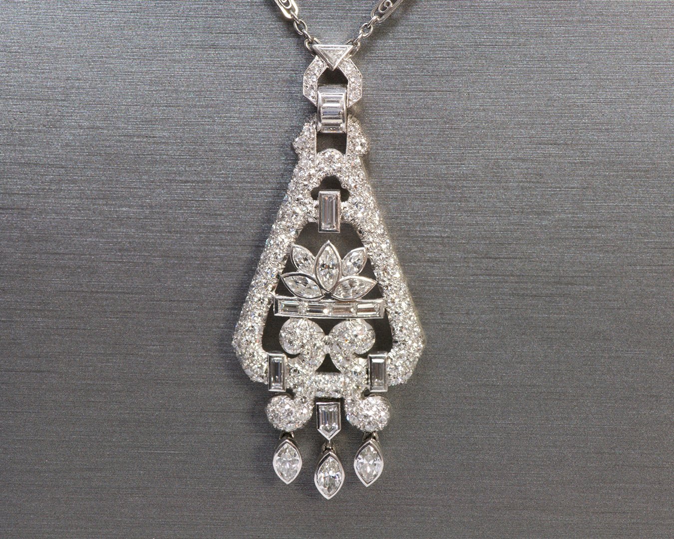 Art Deco Diamond Platinum Pendant Necklace