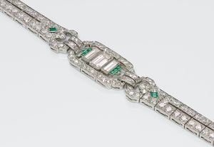 Art Deco Emerald Cut Brilliant Cut Baguette Diamond Emerald Bracelet