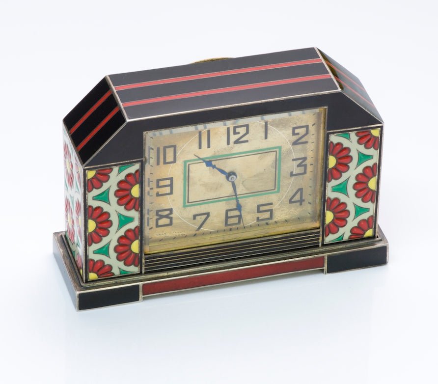 Art Deco Enamel Desk Clock - DSF Antique Jewelry