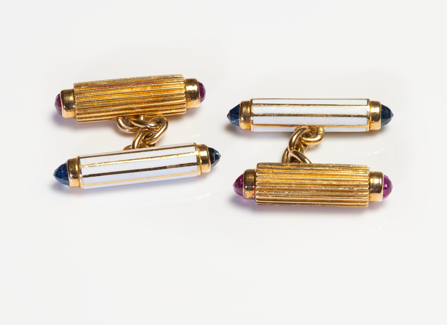 Art Deco Faceted Ruby Gold and Enamel Cufflinks