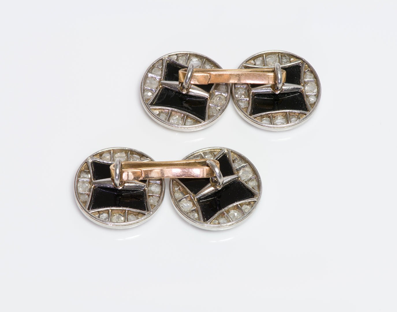 Art Deco French Platinum Fancy Cut Onyx & Diamond Cufflinks