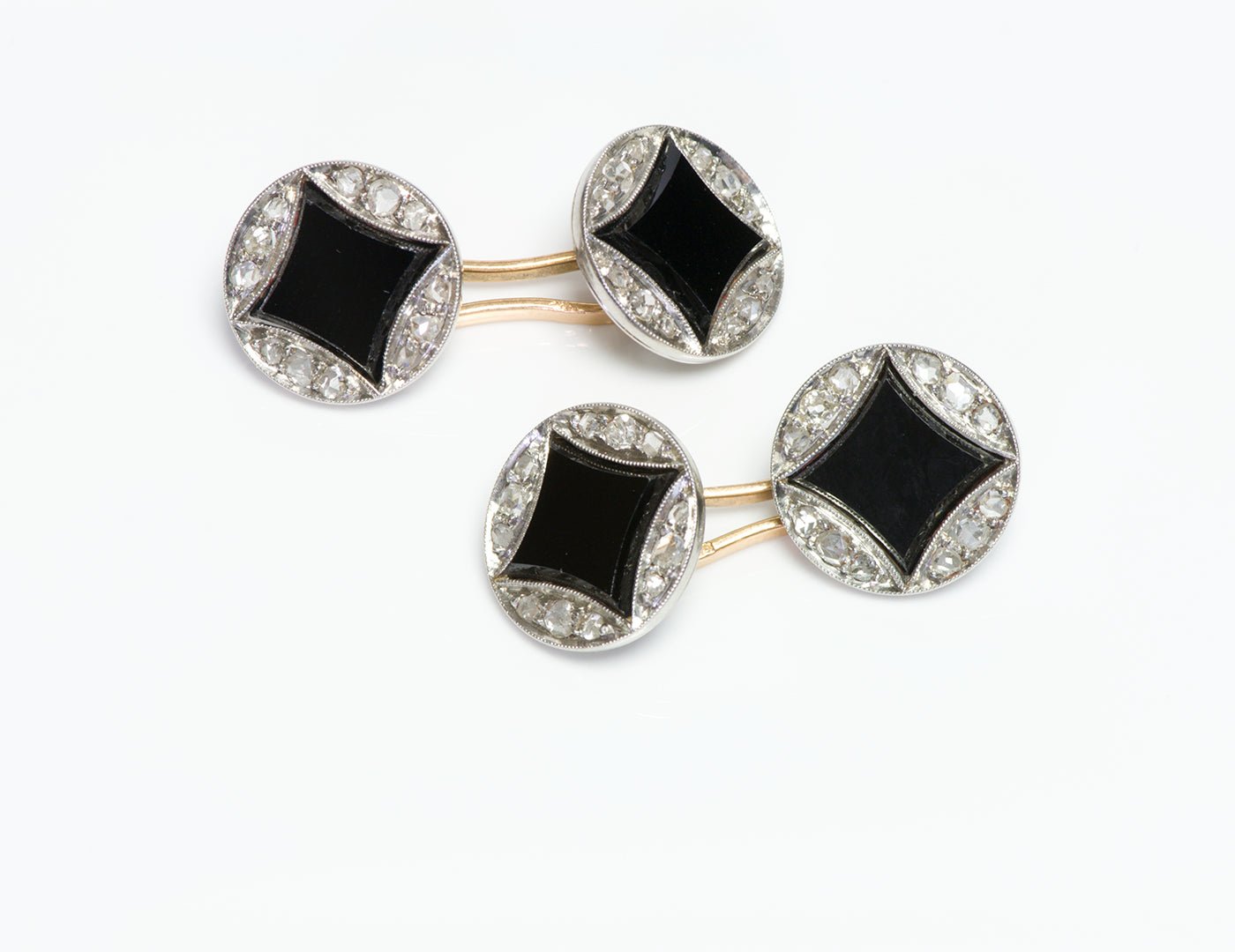 Art Deco French Platinum Fancy Cut Onyx & Diamond Cufflinks - DSF Antique Jewelry