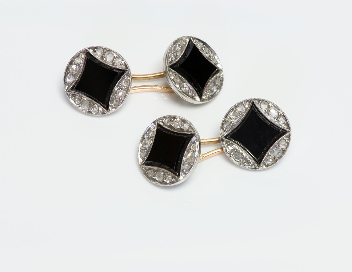 Art Deco French Platinum Fancy Cut Onyx & Diamond Cufflinks