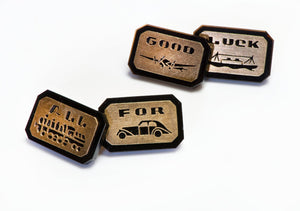 Art Deco Gold Onyx Cufflinks "All For Good Luck"