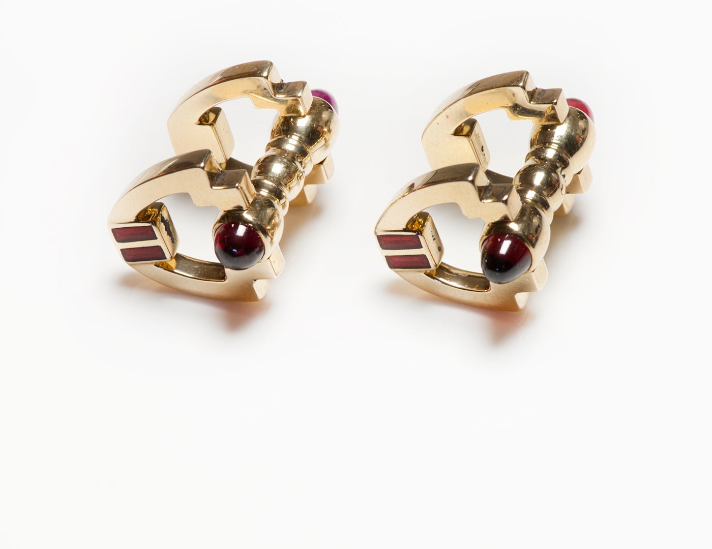 Art Deco Gold Ruby Stirrup Cufflinks - DSF Antique Jewelry
