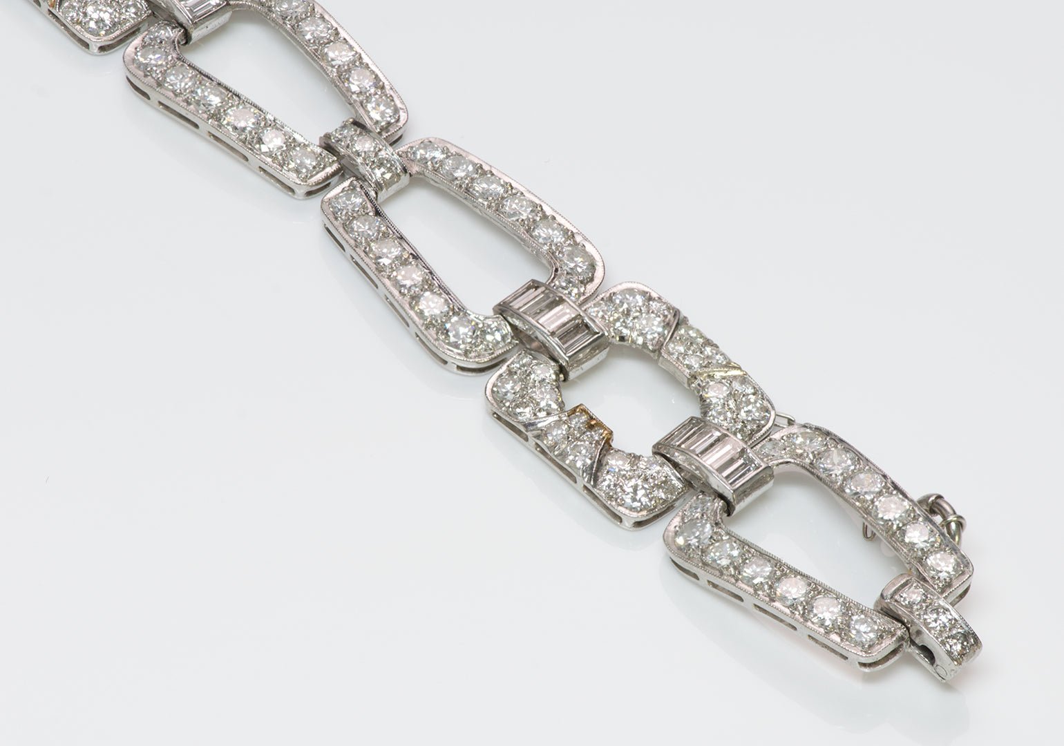 Art Deco Platinum Brilliant Cut & Baguette Diamond Bracelet