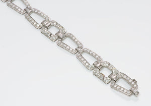 Art Deco Platinum Brilliant Cut & Baguette Diamond Bracelet