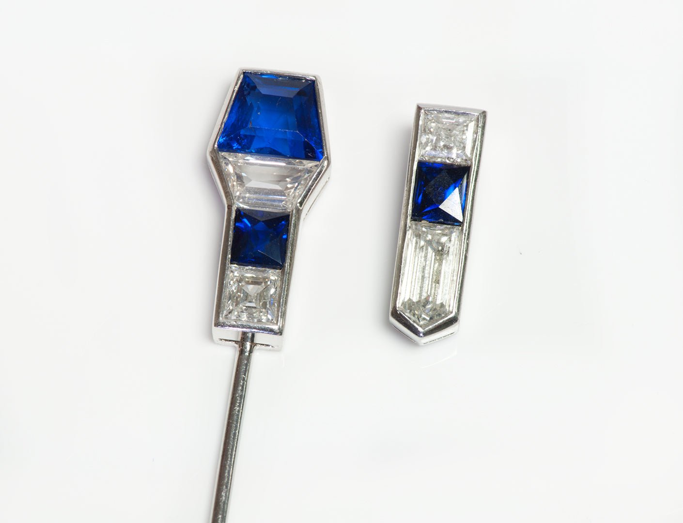 Art Deco Platinum Burma Sapphire Diamond Jabot - DSF Antique Jewelry