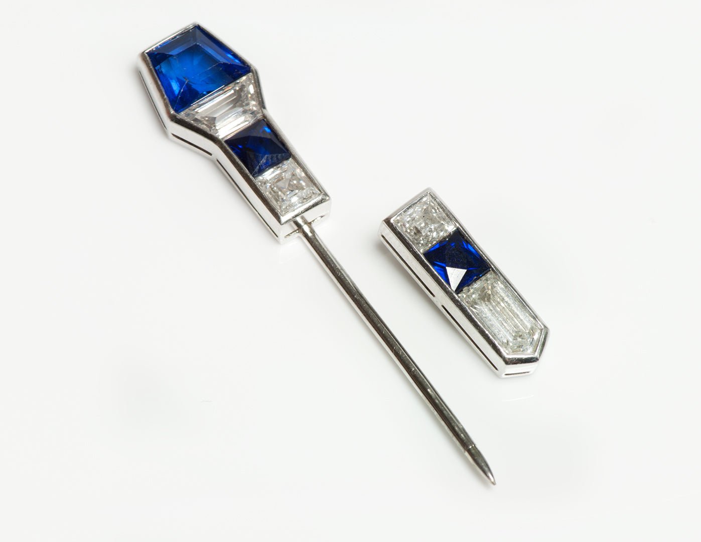Art Deco Platinum Burma Sapphire Diamond Jabot - DSF Antique Jewelry