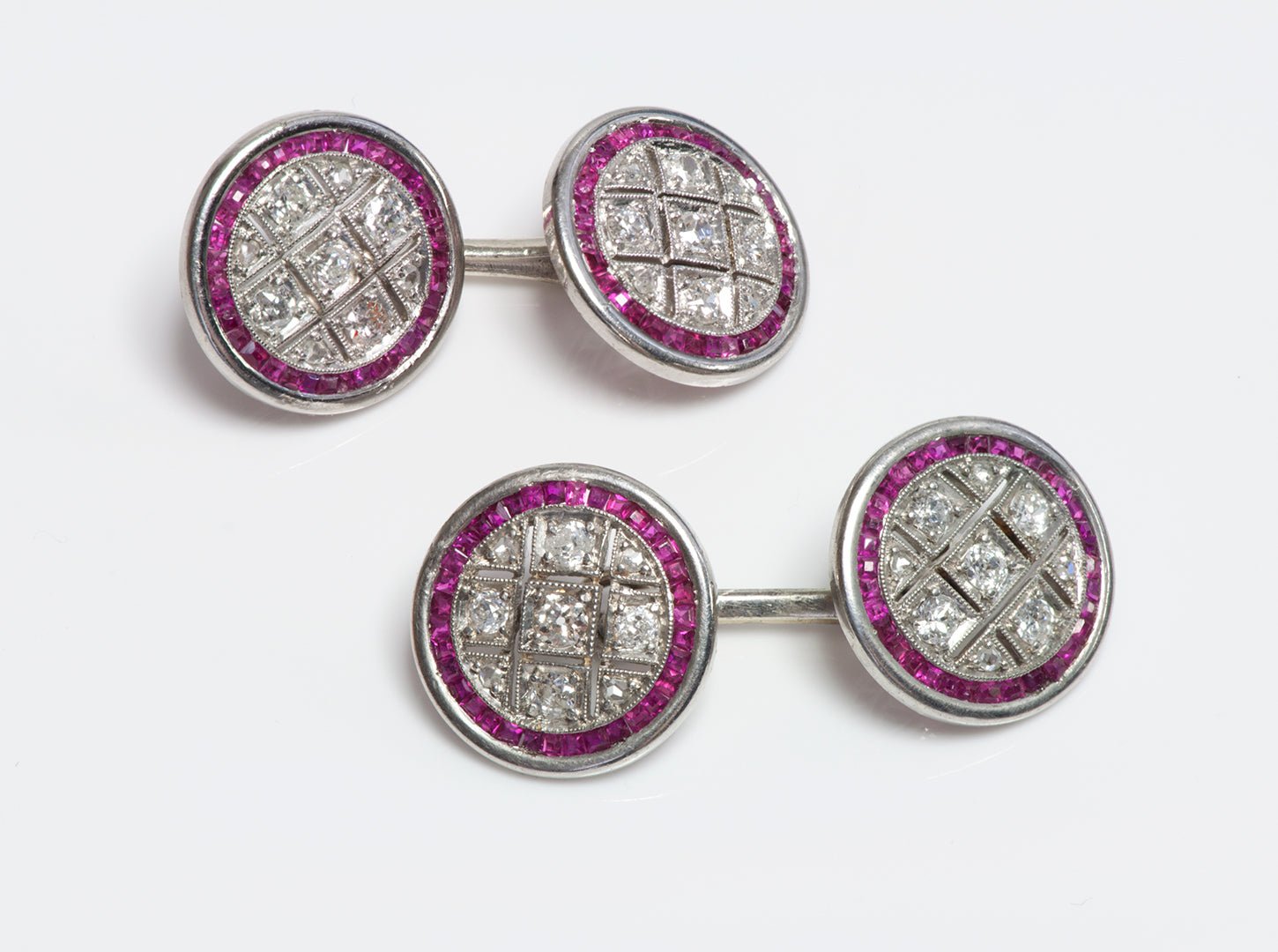 Art Deco Platinum Diamond & Calibre Ruby Cufflinks