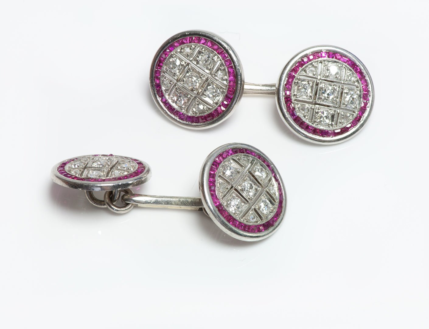 Art Deco Platinum Diamond & Calibre Ruby Cufflinks