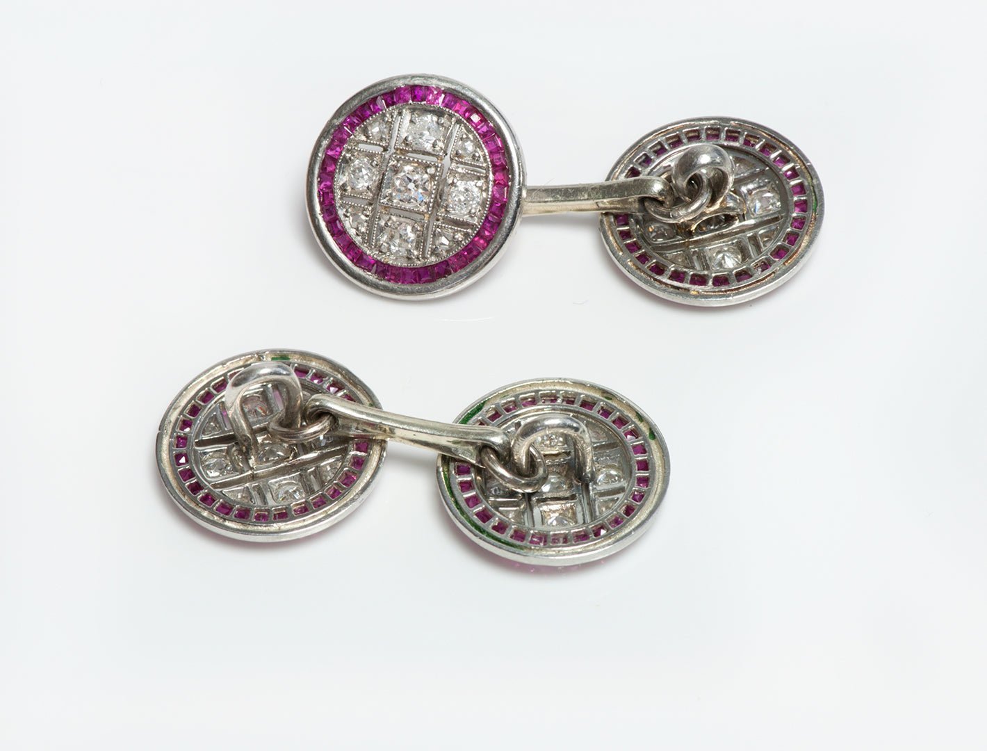 Art Deco Platinum Diamond & Calibre Ruby Cufflinks