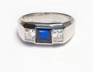 Vintage Platinum Diamond Sapphire Ring