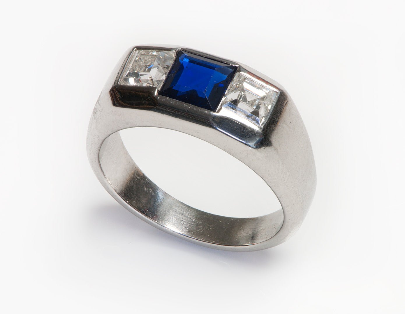 Art Deco Platinum Diamond Sapphire Men’s Ring