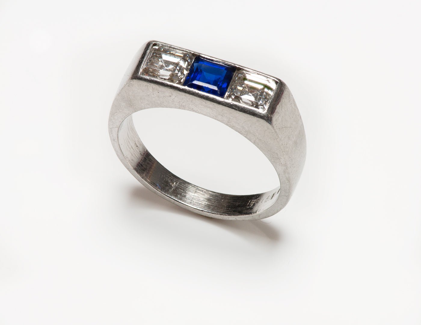 Art Deco Platinum Diamond & Sapphire Men's Ring - DSF Antique Jewelry
