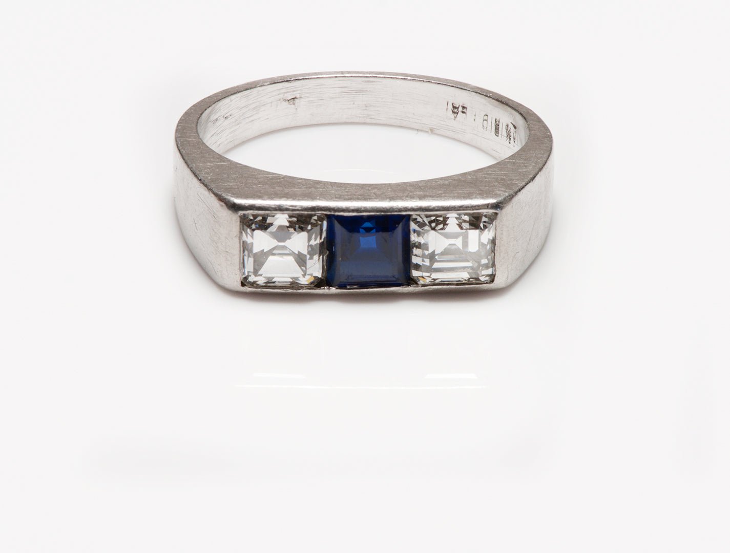 Art Deco Platinum Diamond & Sapphire Men's Ring - DSF Antique Jewelry