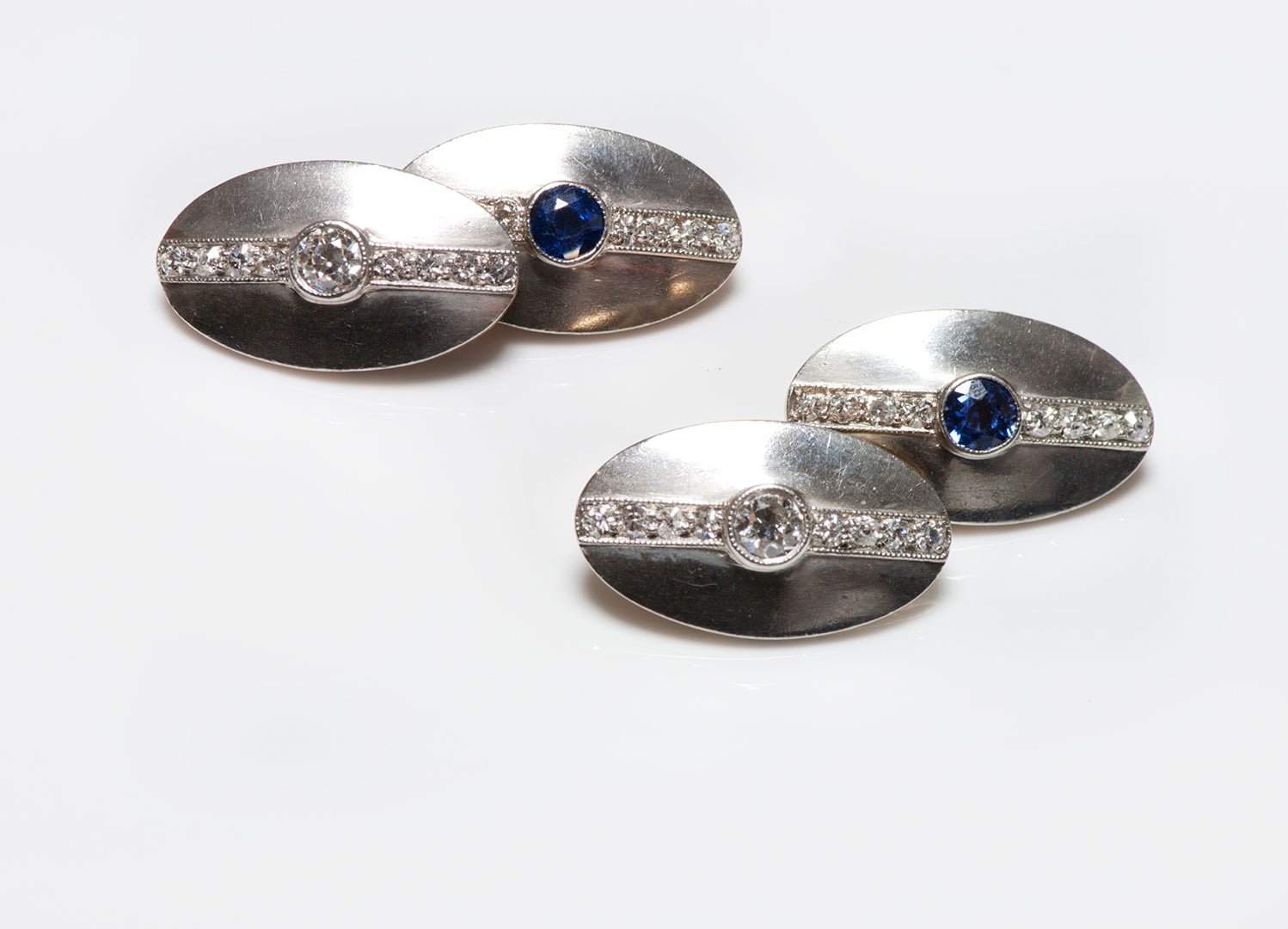 Art Deco Platinum & Gold Sapphire & Diamond Oval Cufflinks
