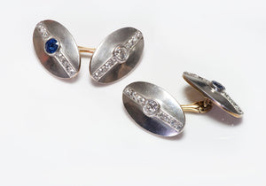 Art Deco Platinum & Gold Sapphire & Diamond Oval Cufflinks