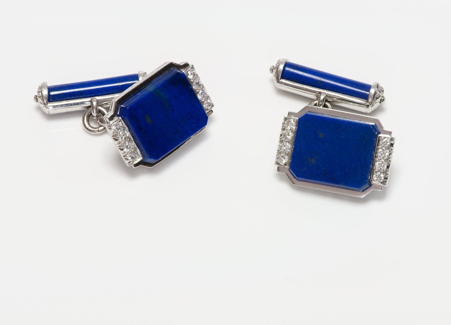 Art Deco Platinum Lapis & Diamond Cufflinks - DSF Antique Jewelry