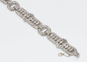 Art Deco Platinum Marquise Baguette Brilliant Cut Diamond Bracelet