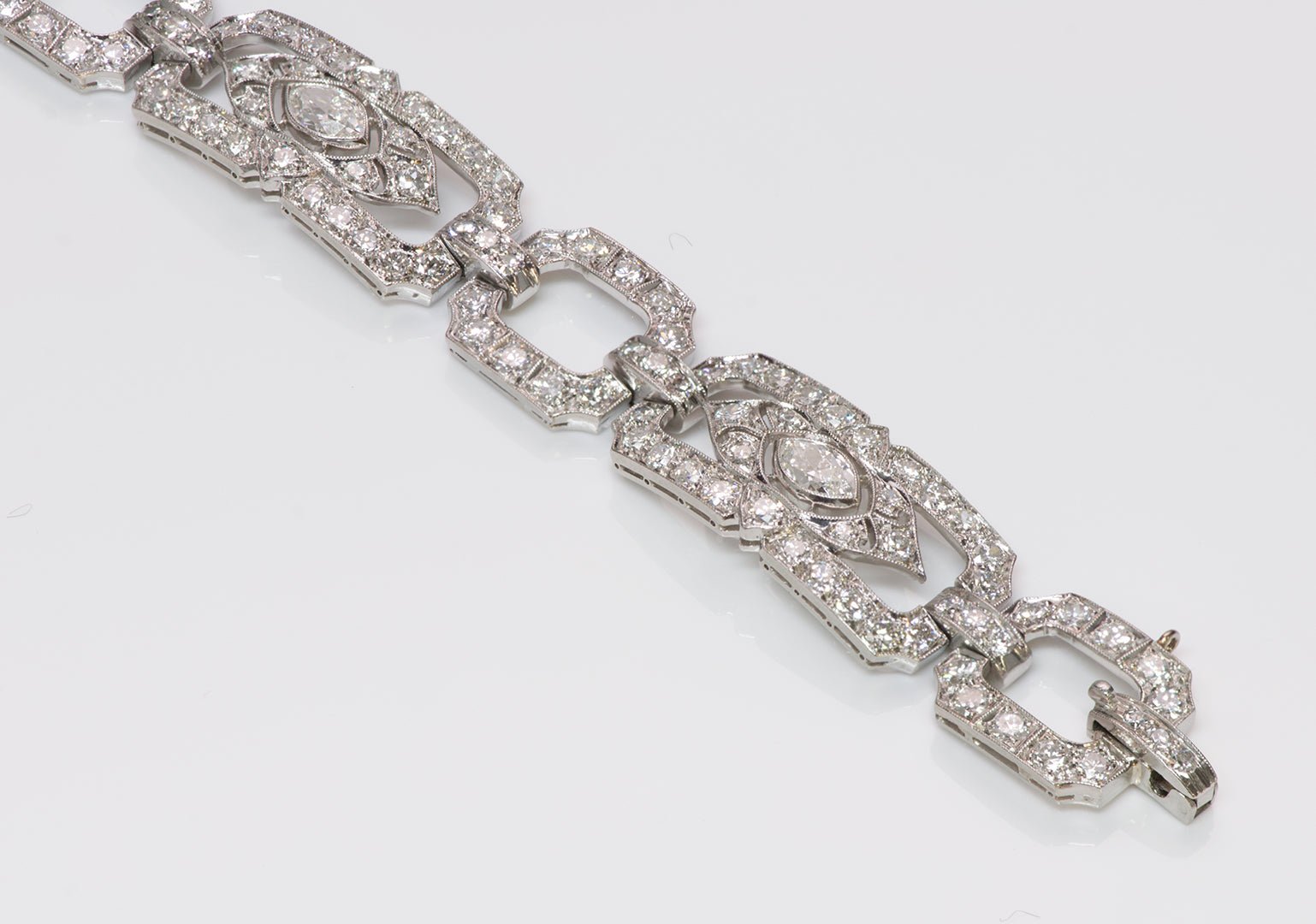 Art Deco Platinum Marquise Brilliant Cut Diamond Bracelet - DSF Antique Jewelry