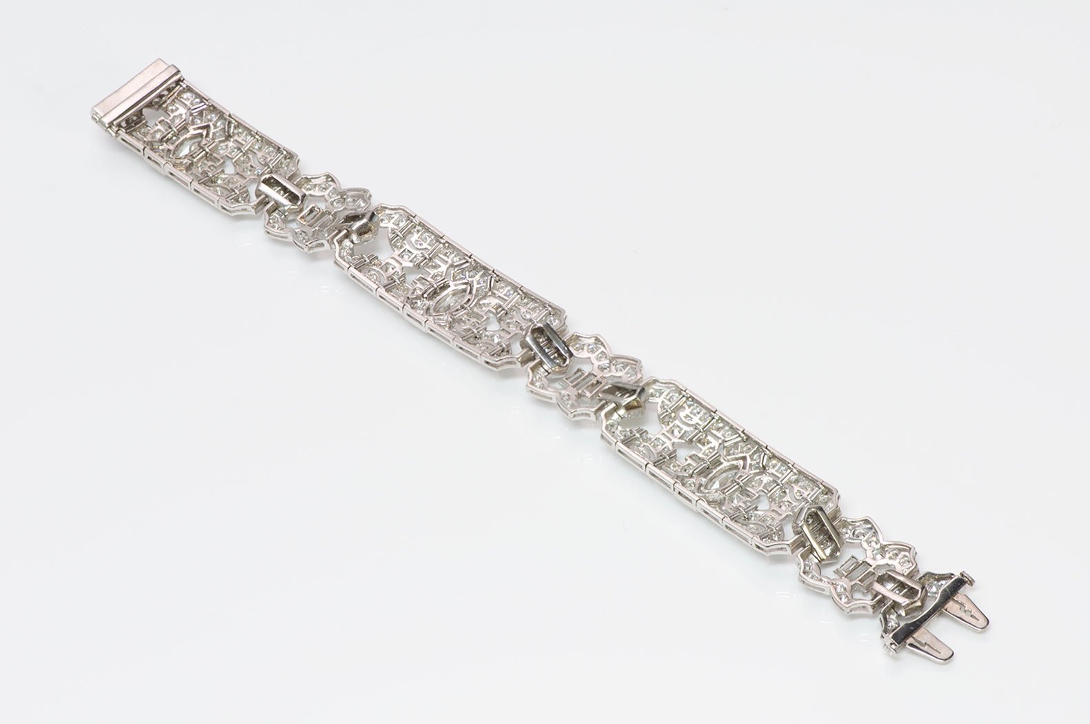 Art Deco Platinum Round Marquise Baguette Diamond Bracelet