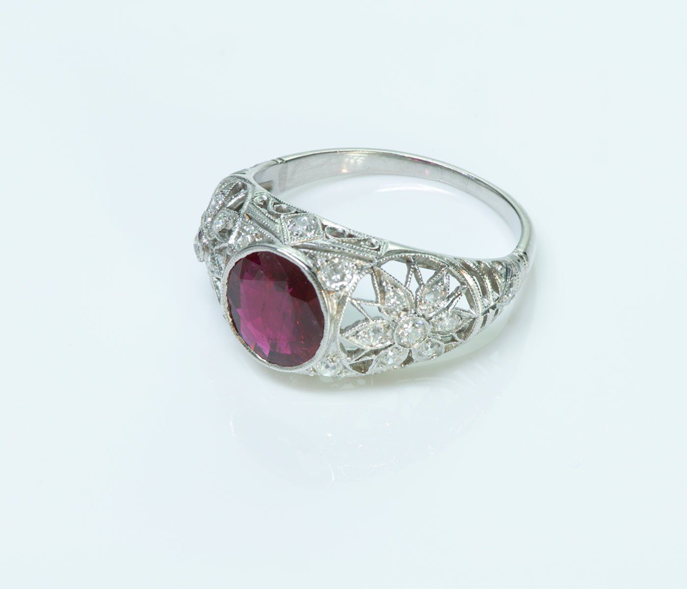 Art Deco Platinum Ruby & Diamond Ring - DSF Antique Jewelry