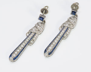 Art Deco Platinum Sapphire and Diamond Drop Earrings