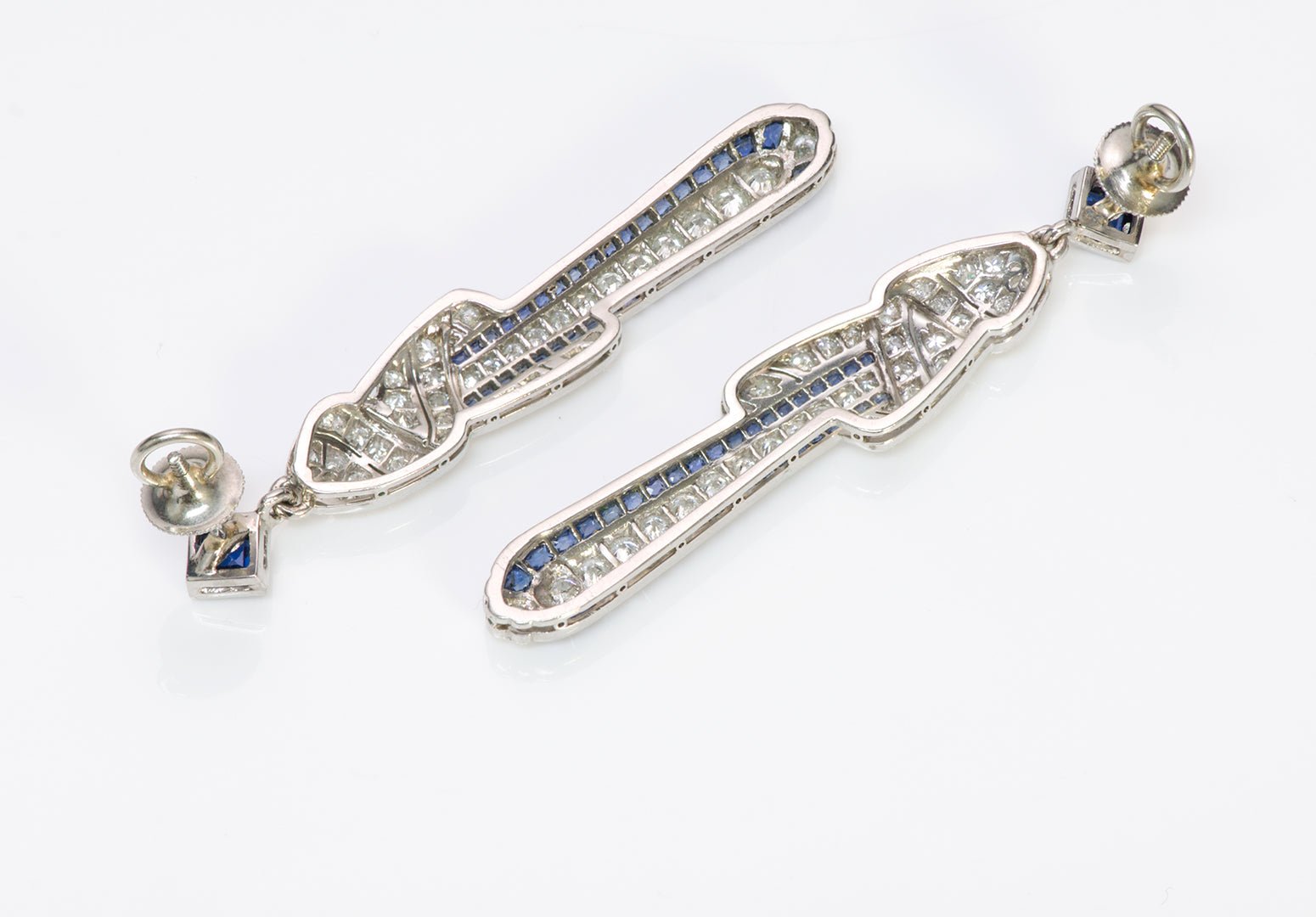 Art Deco Platinum Sapphire & Diamond Earrings - DSF Antique Jewelry