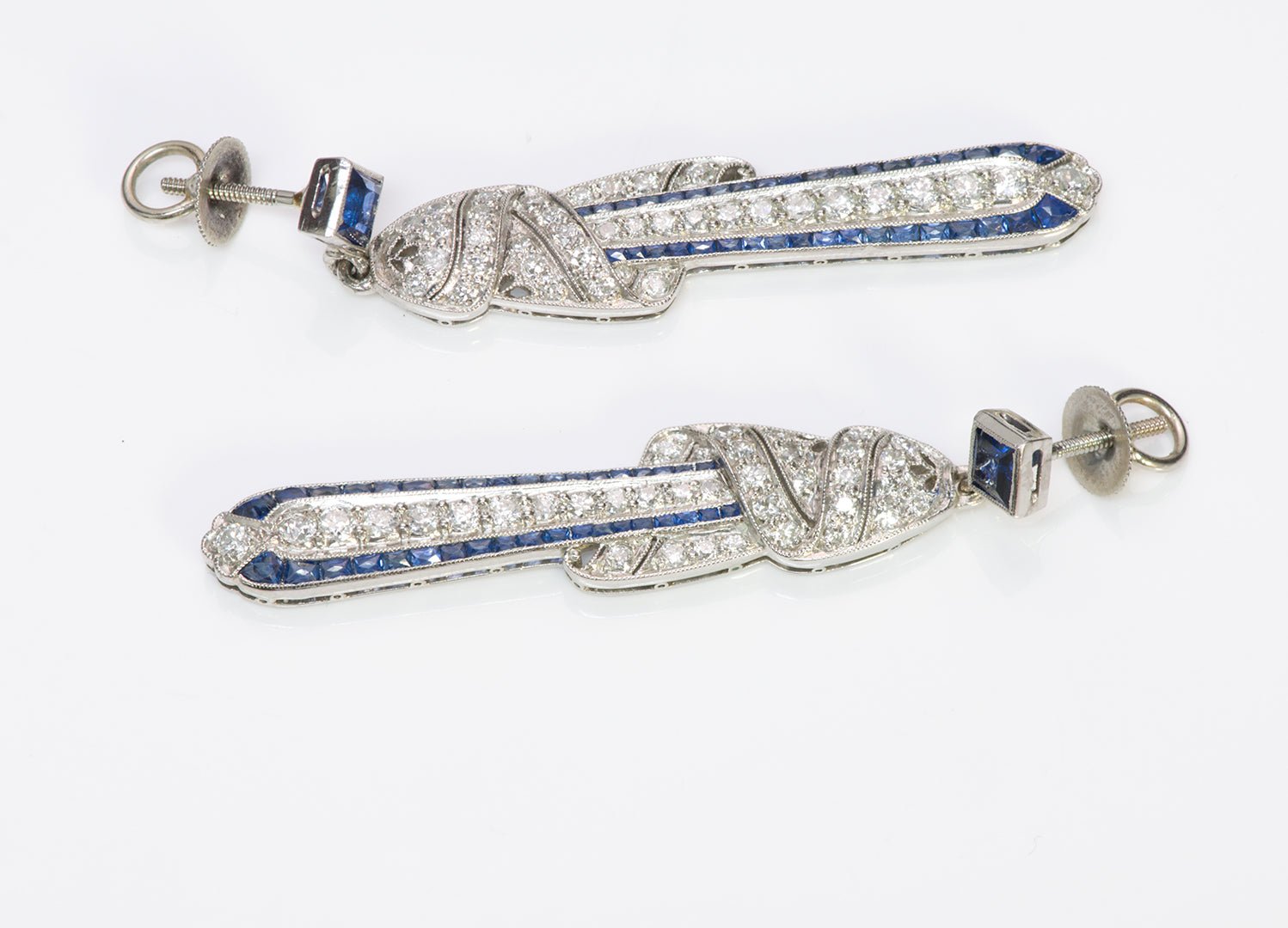 Art Deco Platinum Sapphire & Diamond Earrings - DSF Antique Jewelry