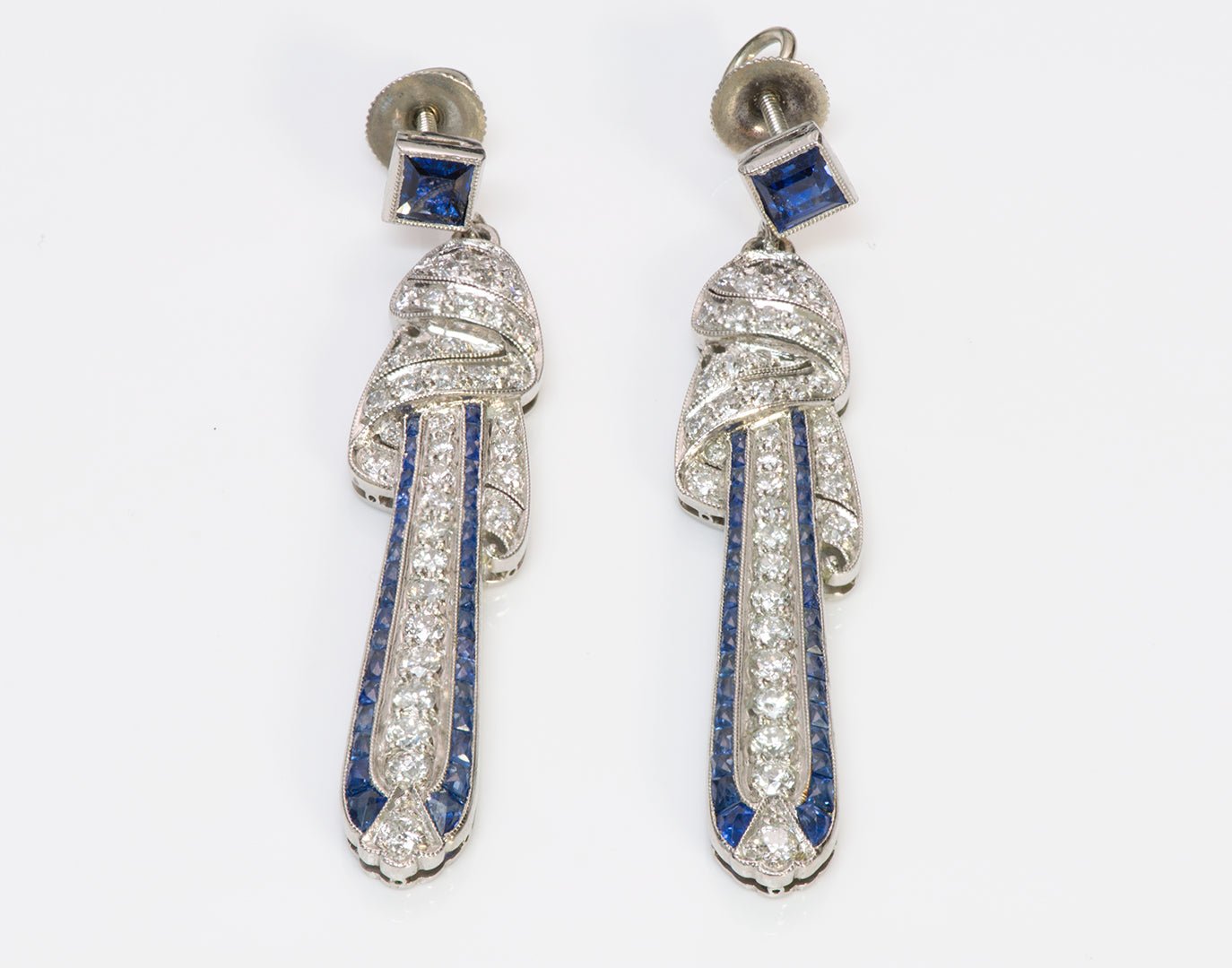 Art Deco Platinum Sapphire & Diamond Earrings