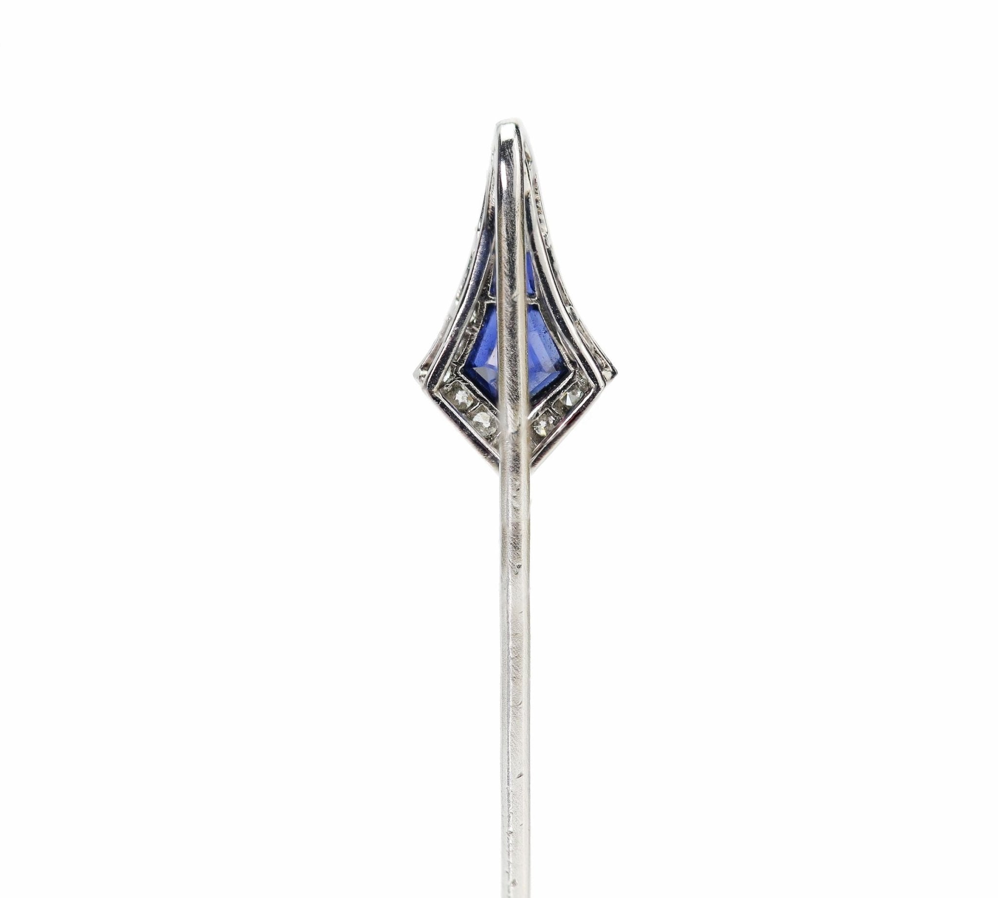 Art Deco Platinum Sapphire Diamond Stick Pin - DSF Antique Jewelry