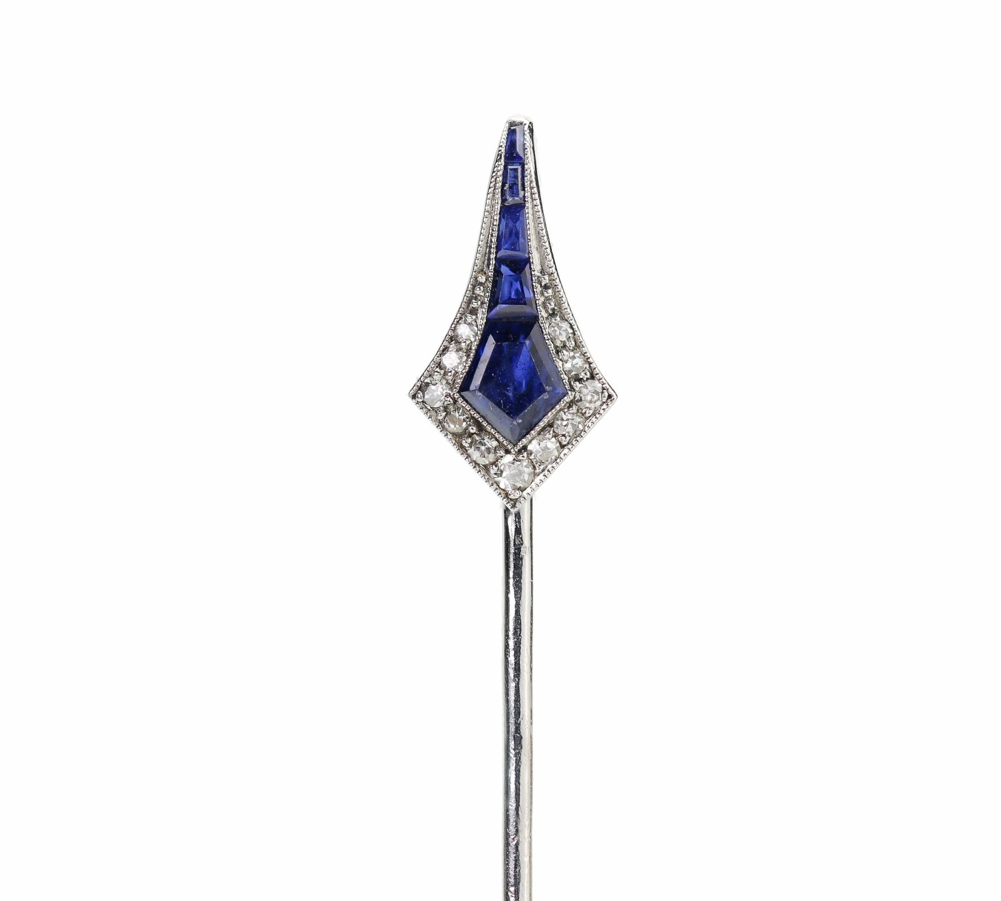 Art Deco Platinum Sapphire Diamond Stick Pin