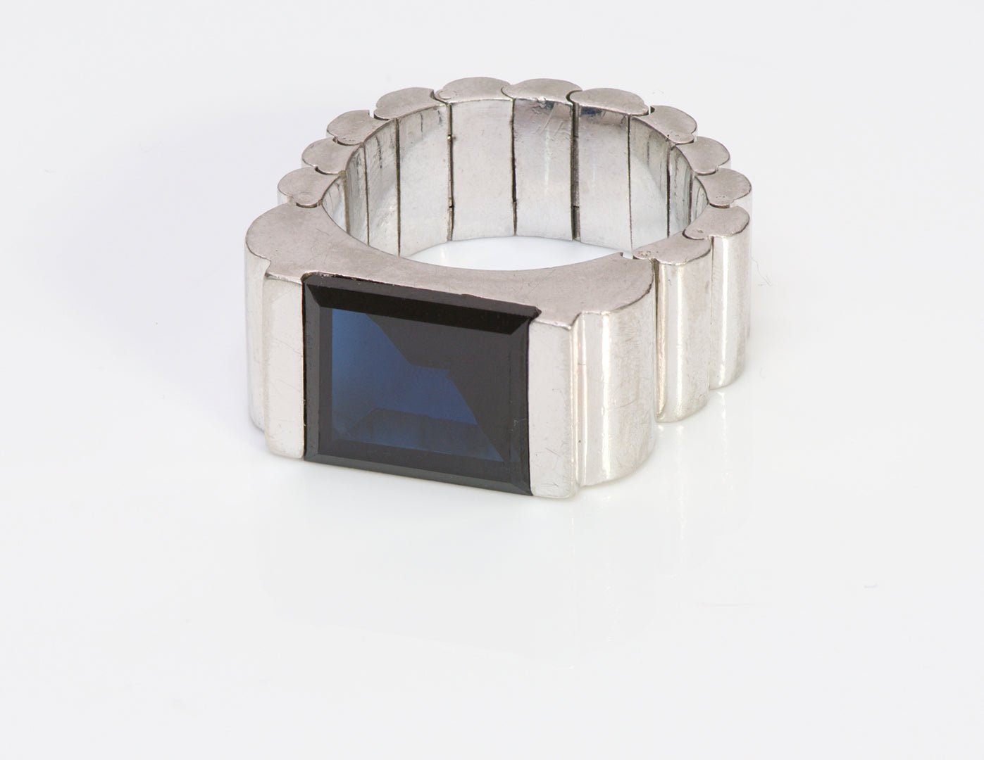 Art Deco Platinum Sapphire Flexible Ring - DSF Antique Jewelry
