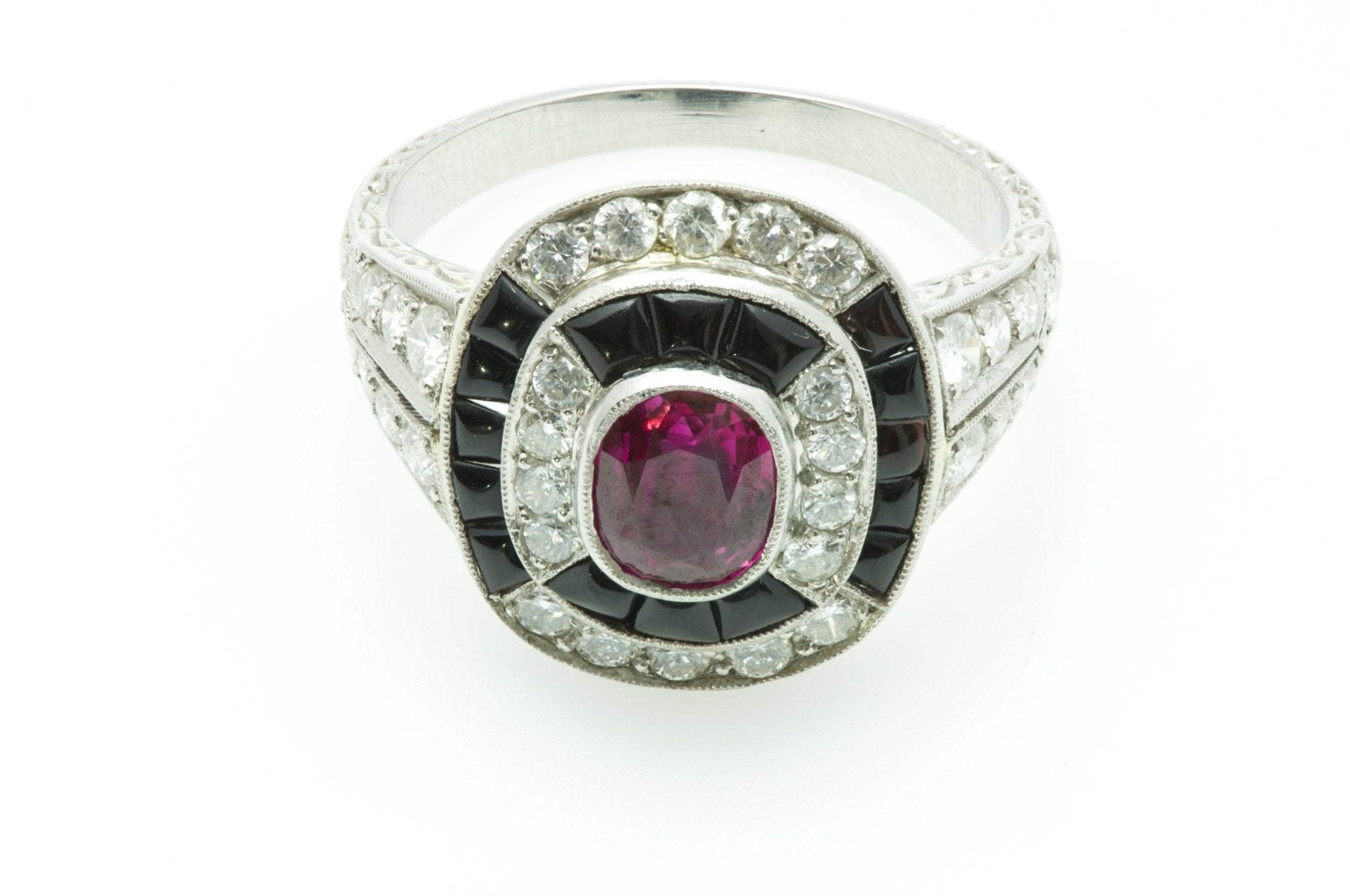Art Deco Ruby Diamond Onyx Gold Ring