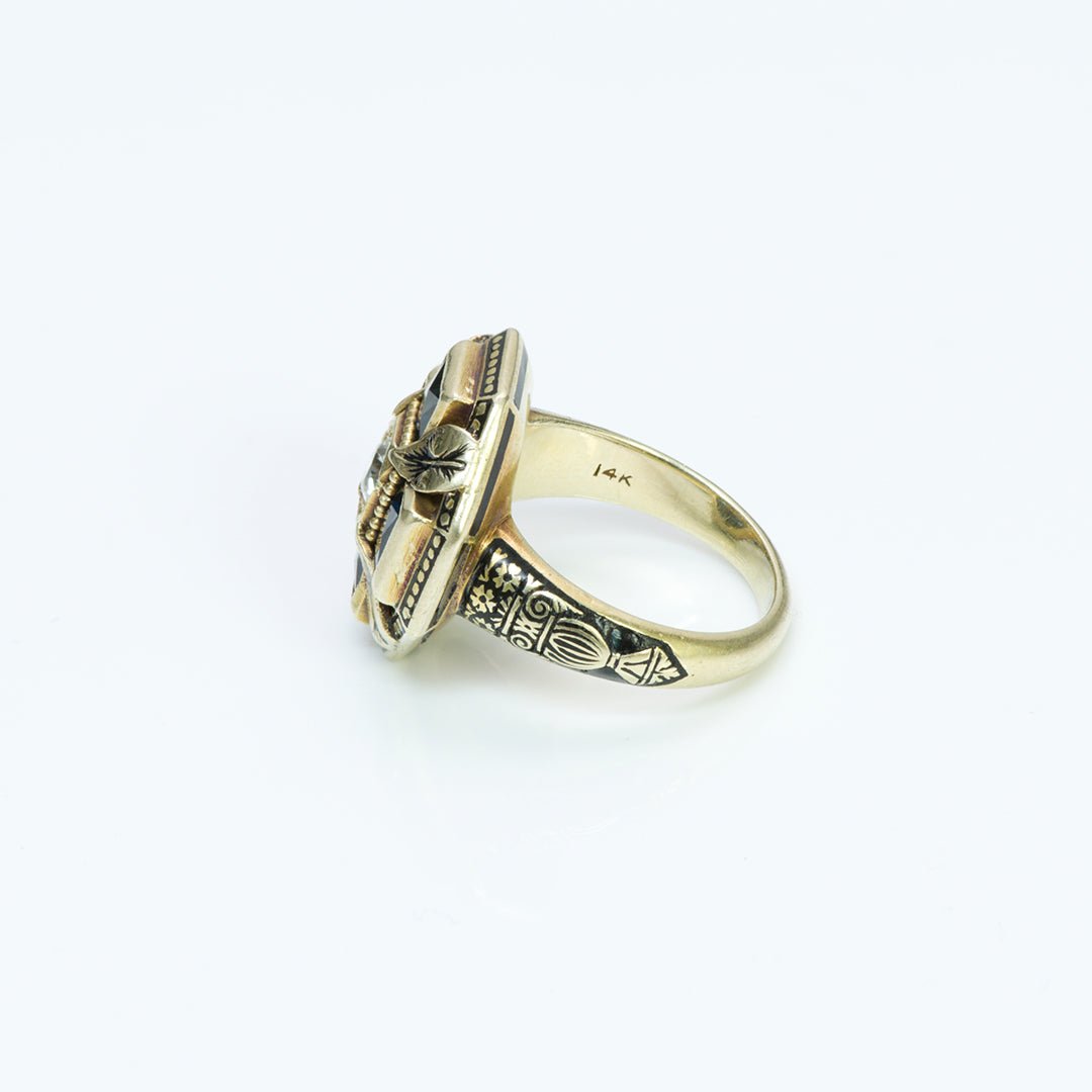 Art Deco Sapphire Diamond Enamel Gold Ring - DSF Antique Jewelry