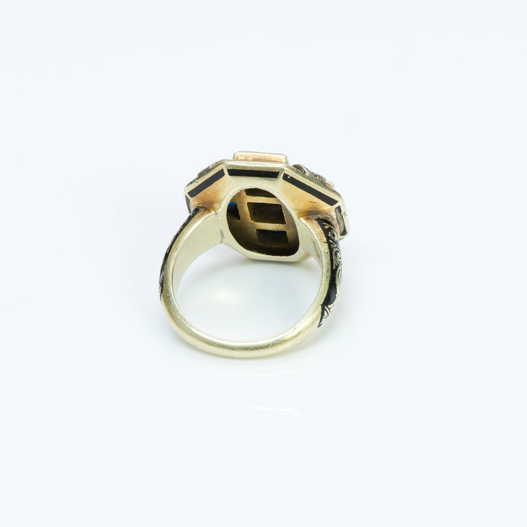 Art Deco Sapphire Diamond Enamel Gold Ring - DSF Antique Jewelry