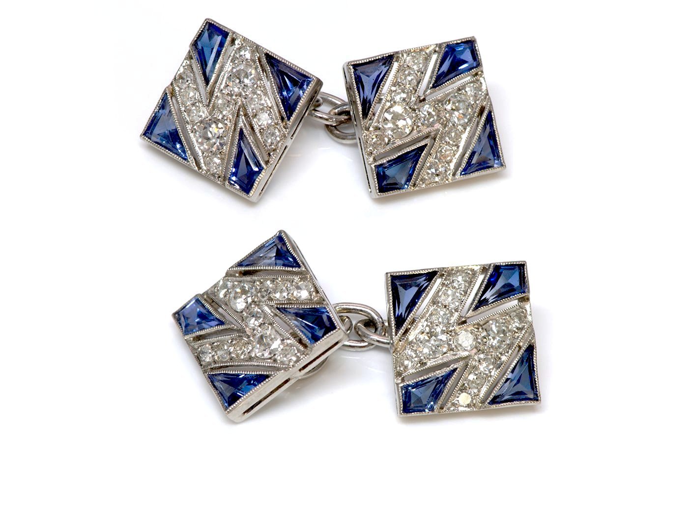 Art Deco Sapphire Diamond Platinum Cufflinks - DSF Antique Jewelry