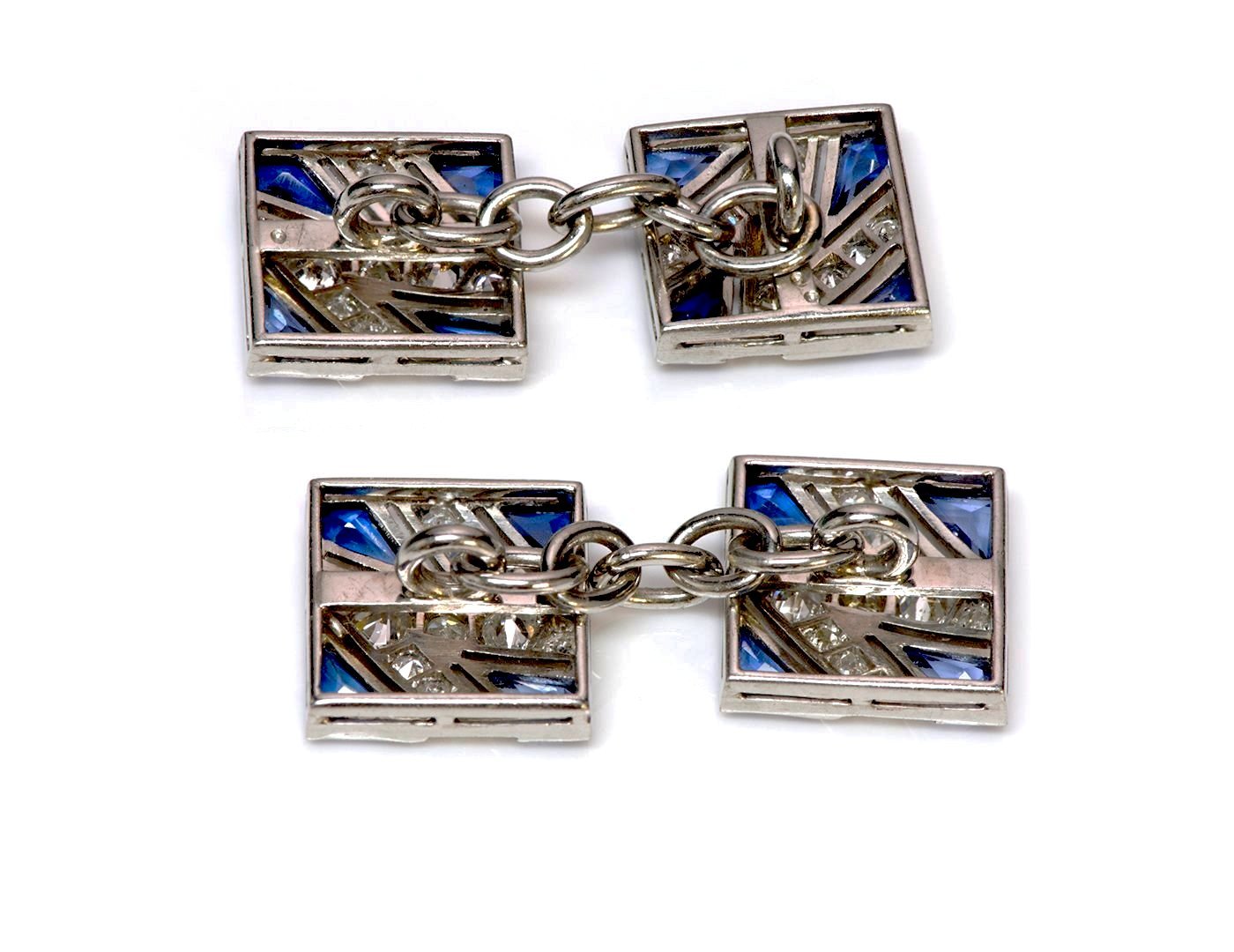 Art Deco Sapphire Diamond Platinum Cufflinks