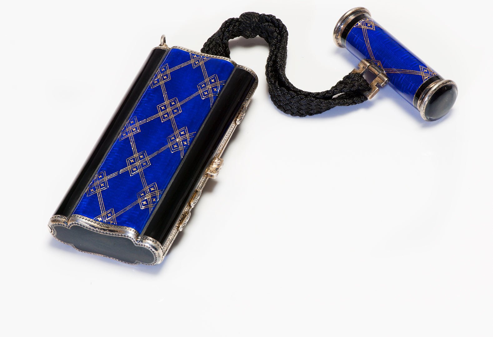 Art Deco Silver Blue Enamel Minaudière - DSF Antique Jewelry