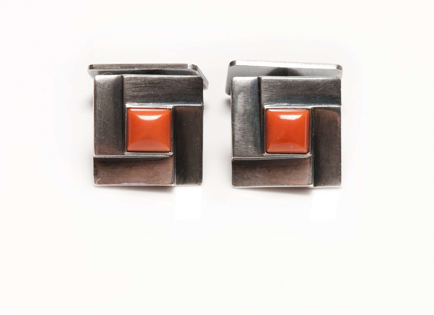 Art Deco Silver Coral Cufflinks - DSF Antique Jewelry