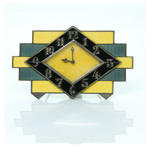 Art Deco Silver Marcasite Enamel Clock
