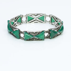 Art Deco Sterling Silver Onyx Marcasite Bracelet