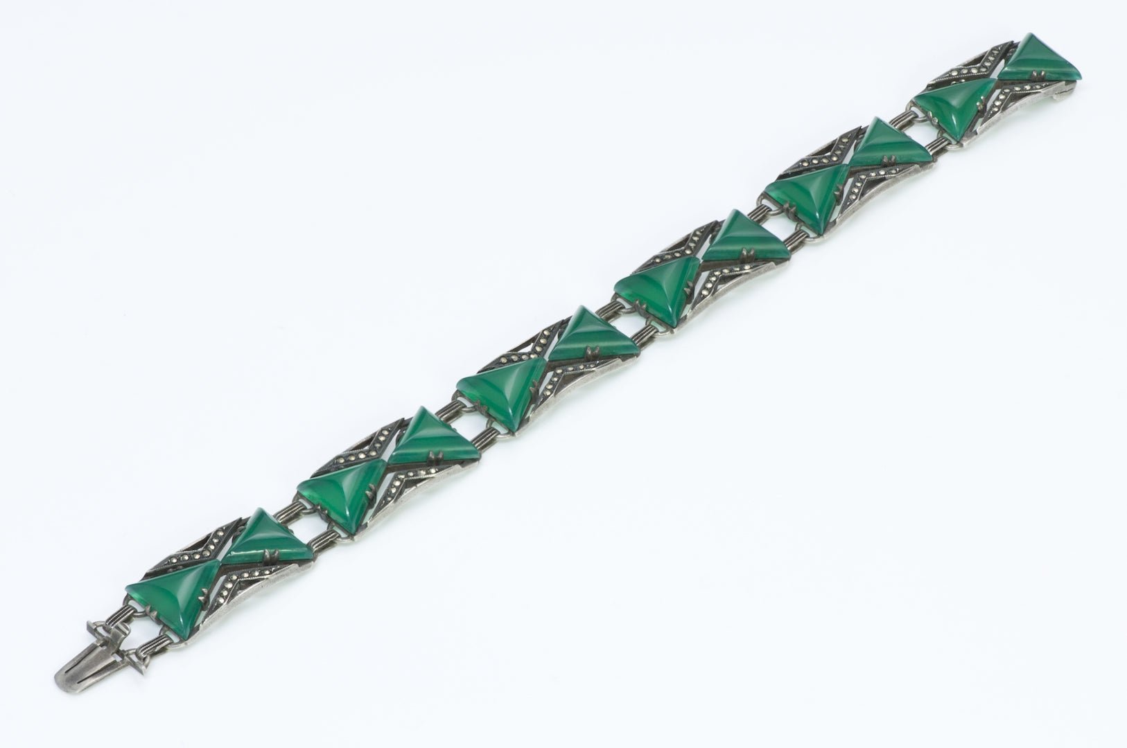 Art Deco Sterling Silver Onyx Marcasite Bracelet