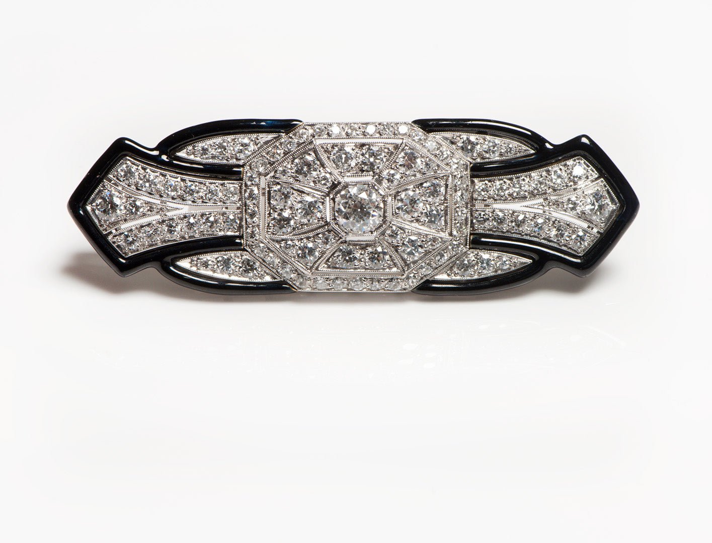 Art Deco Tiffany & Co. Platinum Enamel Diamond Brooch - DSF Antique Jewelry